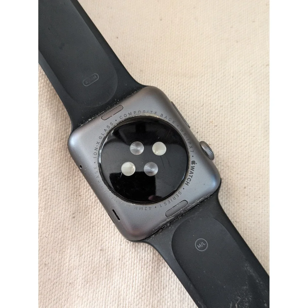 Apple Watch Series 1 42mm Space Gray Aluminum Case Black Sport Band Parts Only